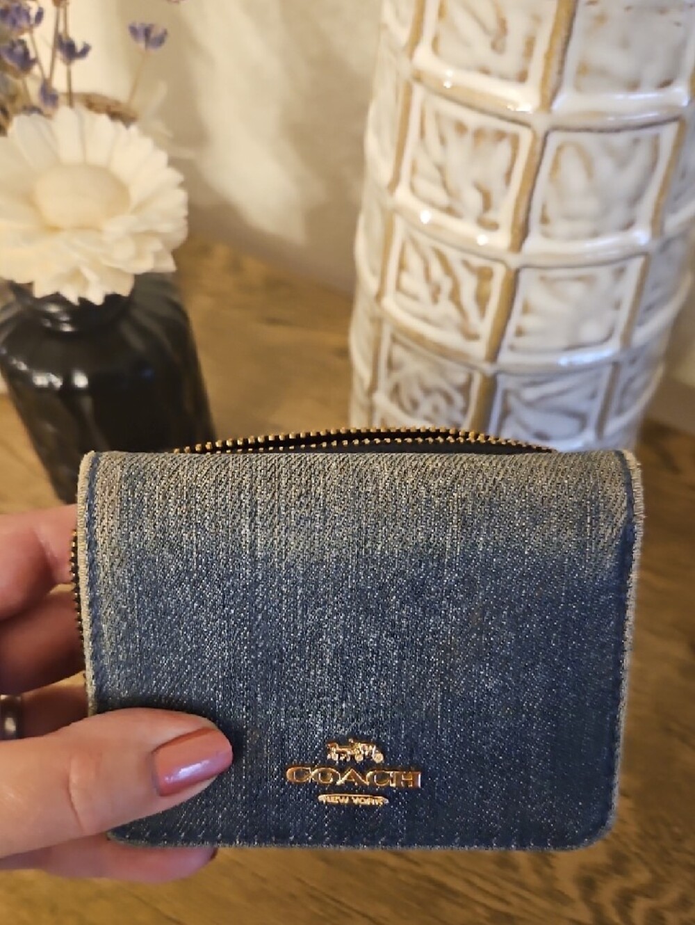 Coach Blue Denim Wallet with Gold Logo Accent - Picture 7 of 7